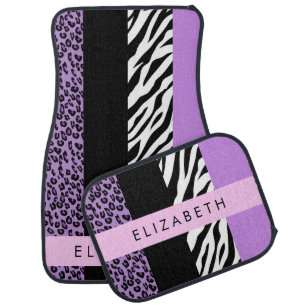 Leopard Print, Zebra Print, Purple, Your Name Car Floor Mat