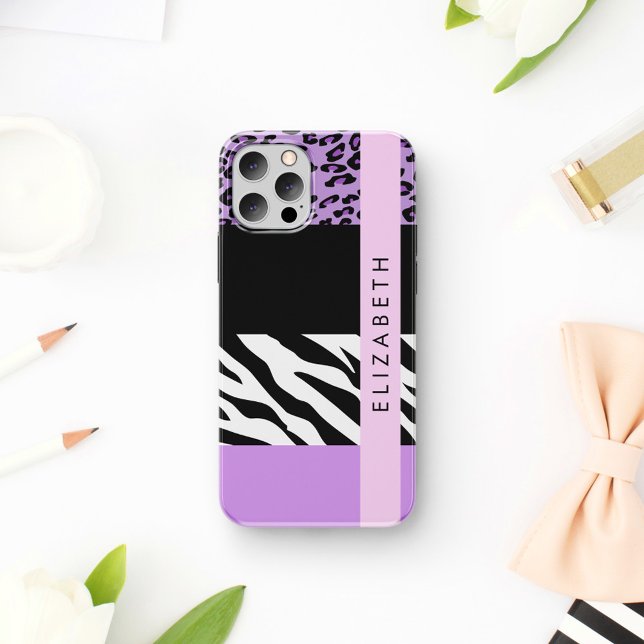 Leopard Print, Zebra Print, Purple, Your Name Case-Mate iPhone Case (Creator Uploaded)