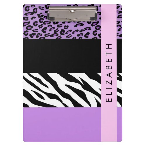 Leopard Print Zebra Print Purple Your Name Clipboard