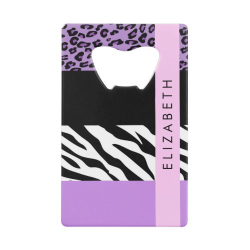 Leopard Print Zebra Print Purple Your Name Credit Card Bottle Opener