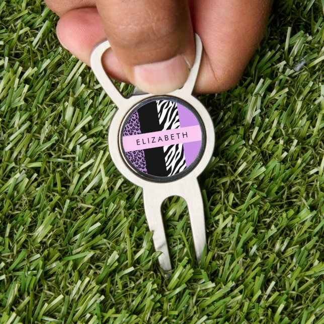 Leopard Print, Zebra Print, Purple, Your Name Divot Tool (Insitu 1)