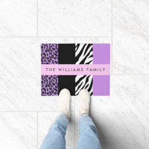 Leopard Print, Zebra Print, Purple, Your Name Doormat