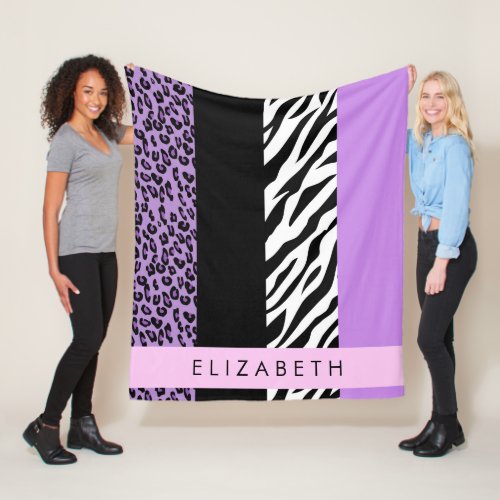 Leopard Print Zebra Print Purple Your Name Fleece Blanket