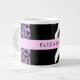 Leopard Print, Zebra Print, Purple, Your Name Giant Coffee Mug