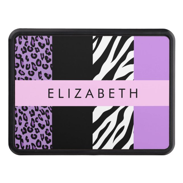 Leopard Print, Zebra Print, Purple, Your Name Hitch Cover (Front)