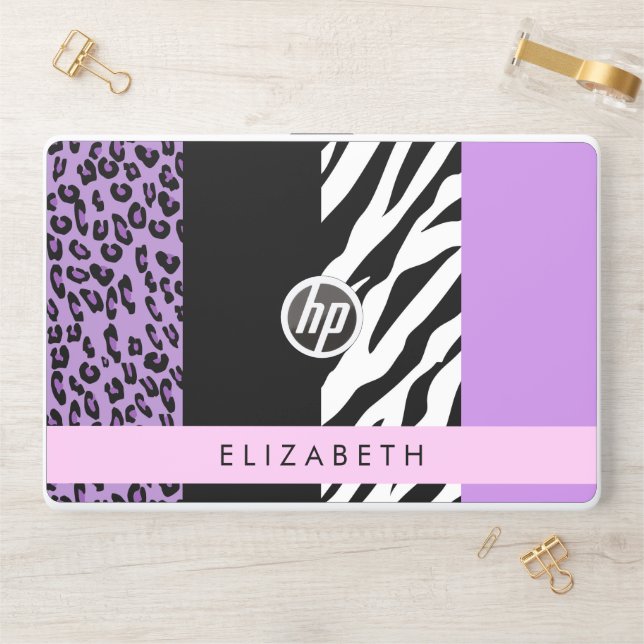 Leopard Print, Zebra Print, Purple, Your Name HP Laptop Skin (Desk)