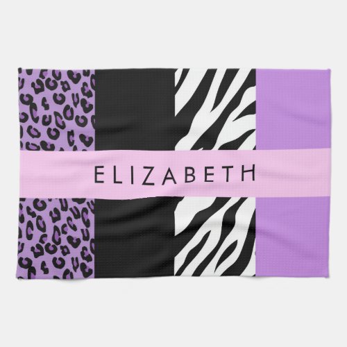 Leopard Print Zebra Print Purple Your Name Kitchen Towel