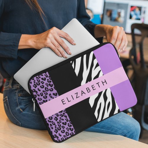 Leopard Print Zebra Print Purple Your Name Laptop Sleeve