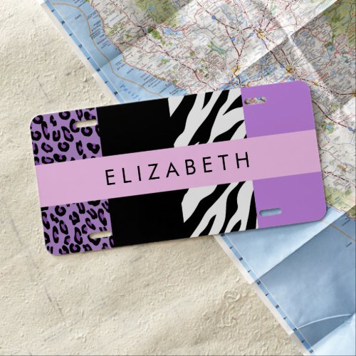 Leopard Print Zebra Print Purple Your Name License Plate