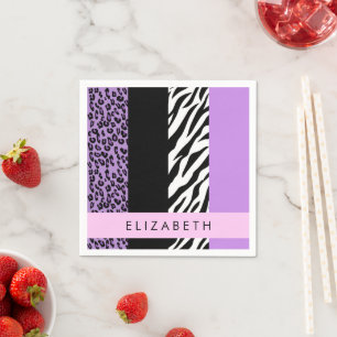Leopard Print, Zebra Print, Purple, Your Name Napkins