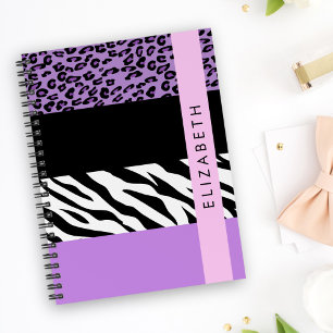 Leopard Print, Zebra Print, Purple, Your Name Notebook