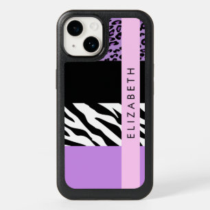 Leopard Print, Zebra Print, Purple, Your Name OtterBox iPhone 14 Case
