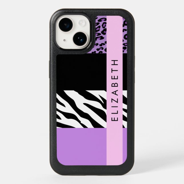 Leopard Print, Zebra Print, Purple, Your Name Otterbox iPhone Case (Back)