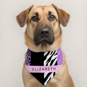 Leopard Print, Zebra Print, Purple, Your Name Pet Bandana Collar