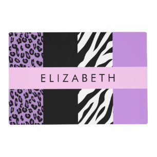 Leopard Print, Zebra Print, Purple, Your Name Placemat