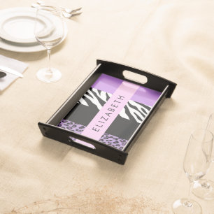 Leopard Print, Zebra Print, Purple, Your Name Serving Tray