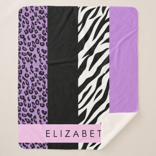 Leopard Print Zebra Print Purple Your Name Sherpa Blanket