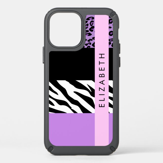 Leopard Print, Zebra Print, Purple, Your Name Speck iPhone 12 Case (Front)
