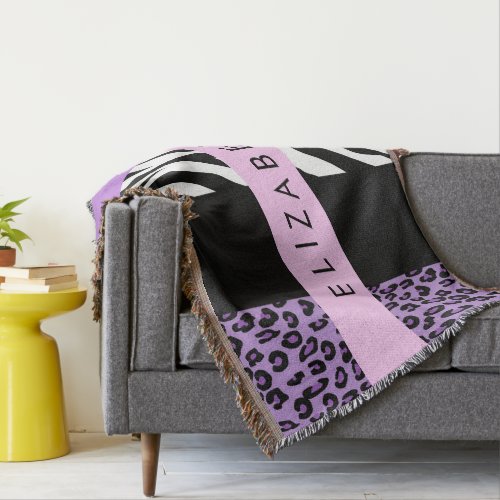 Leopard Print Zebra Print Purple Your Name Throw Blanket