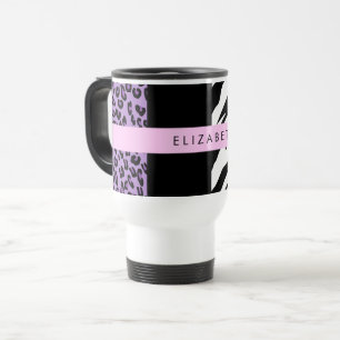 Leopard Print, Zebra Print, Purple, Your Name Travel Mug