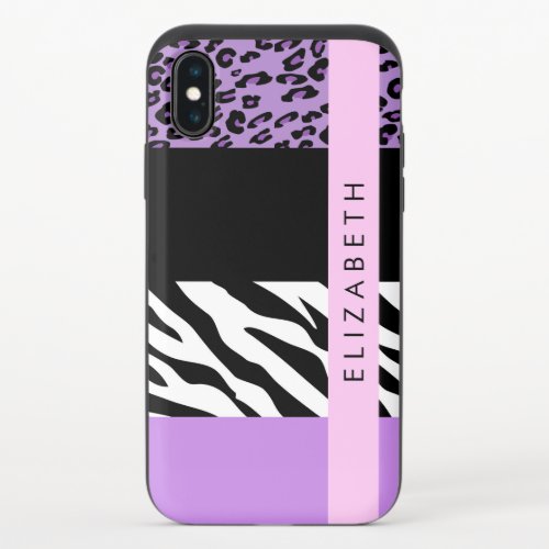 Leopard Print Zebra Print Purple Your Name iPhone X Slider Case