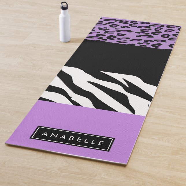 Leopard Print, Zebra Print, Purple, Your Name Yoga Mat (In Situ)