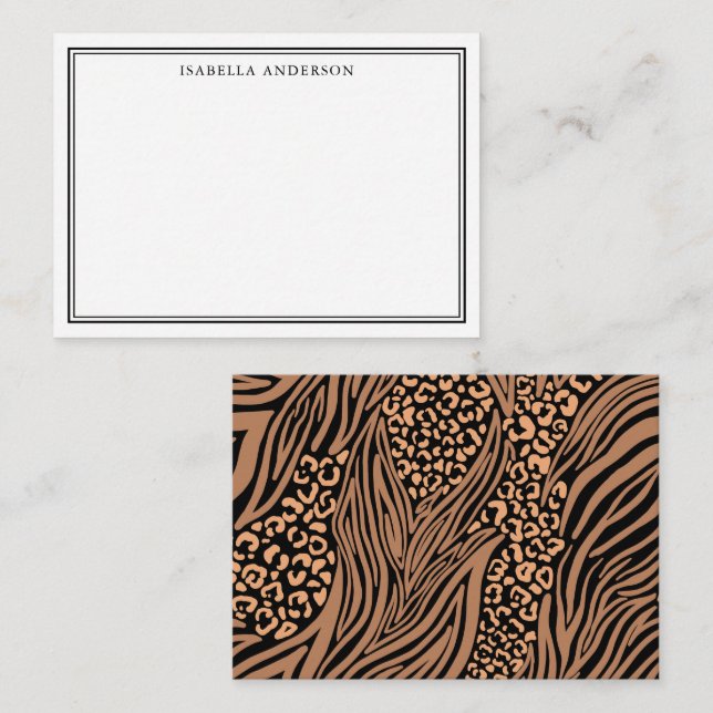 Leopard Print Zebra Stripe Pattern Note Card (Front/Back)