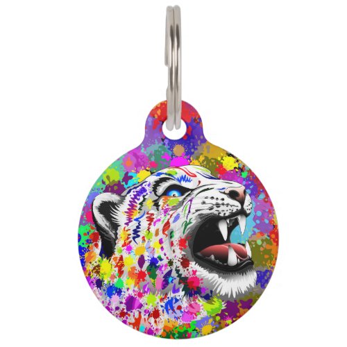 Leopard Psychedelic Paint Splats Round_Pet_Tags Pet Name Tag