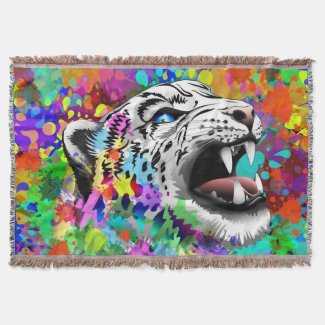Leopard Psychedelic Paint Splats Throw Blanket