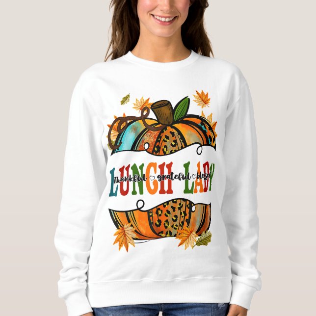 Leopard Pumpkin Fall Autumn Thanksgiving Lunch Lad Sweatshirt (Front)