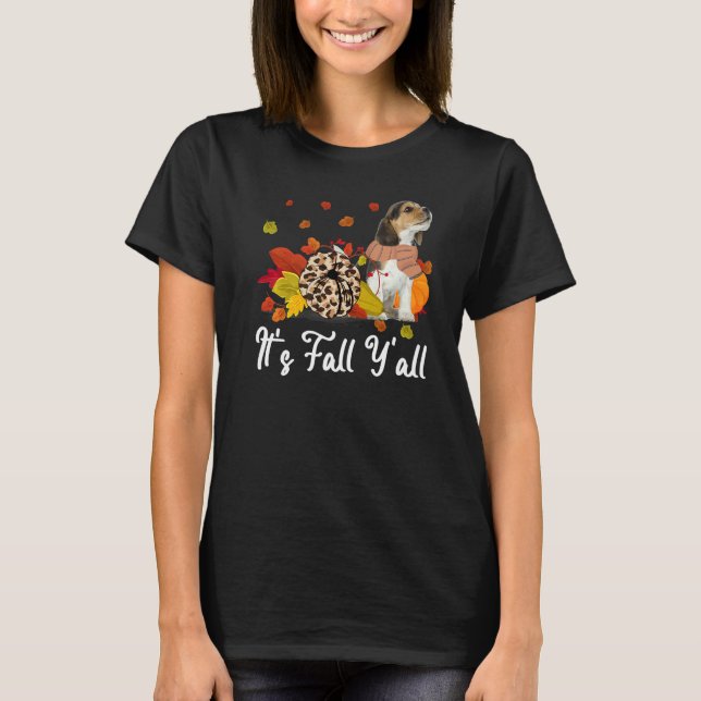 Leopard Pumpkin Falling It's Fall Y'all Yellow Bea T-Shirt (Front)