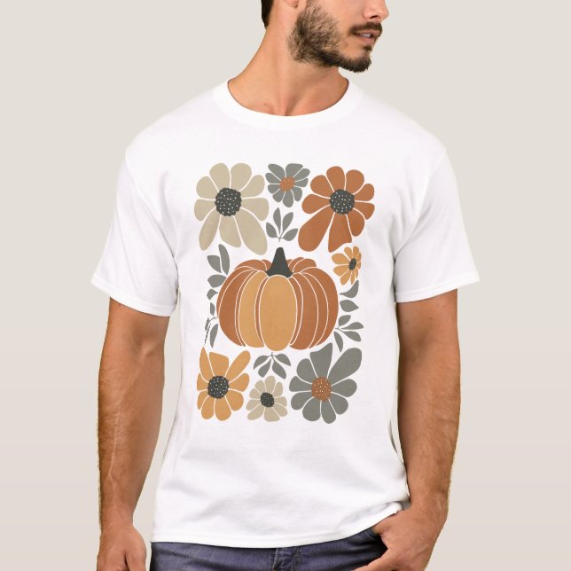 Leopard Pumpkin Floral Retro Fall Retro Autumn Vib T-Shirt (Front)