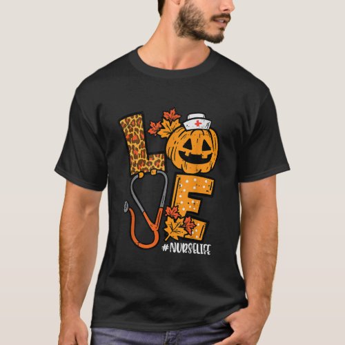 Leopard Pumpkin Nurse Halloween Costume Fall Scrub T_Shirt