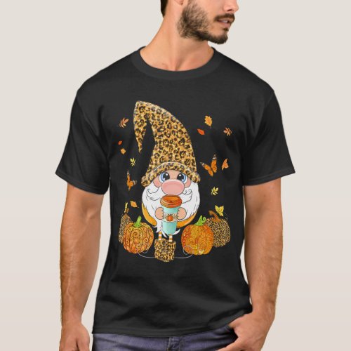 Leopard Pumpkin Print Plaid Gnomes Fall Autumn T_Shirt