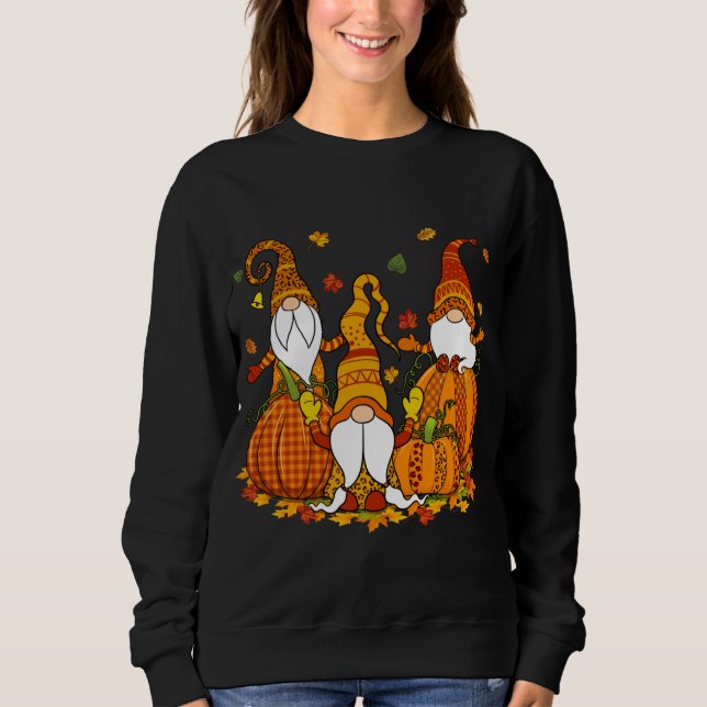 Leopard Pumpkin Print Plaid Gnomes Fall Autumn Tha Sweatshirt (Front)