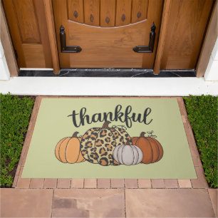 Leopard Pumpkin Season Thanksgiving Halloween Fall Doormat