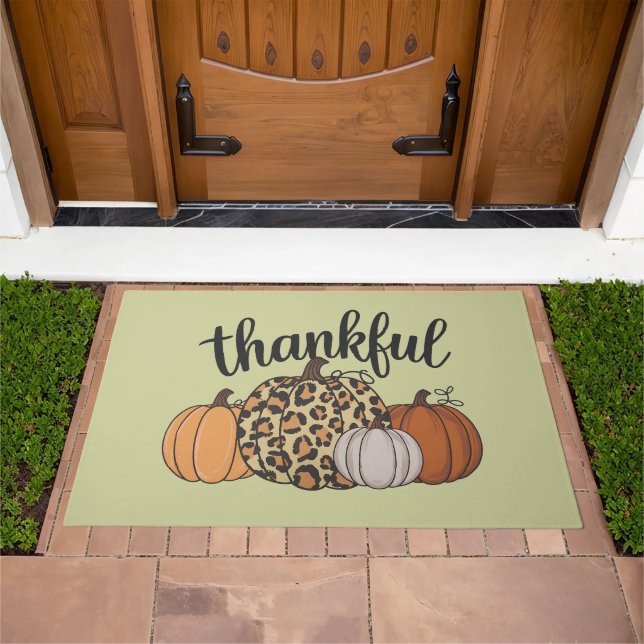 Leopard Pumpkin Season Thanksgiving Halloween Fall Doormat (Outdoor)