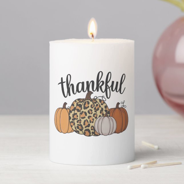 Leopard Pumpkin Season Thanksgiving Halloween Fall Pillar Candle (In Situ)