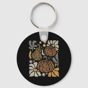 Leopard Pumpkin With Flowers Boho Floral Thanksgiv Keychain