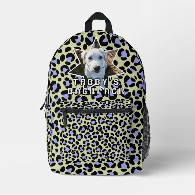 Leopard Purple Black Dog Photo Personalized Printed Backpack (Front)