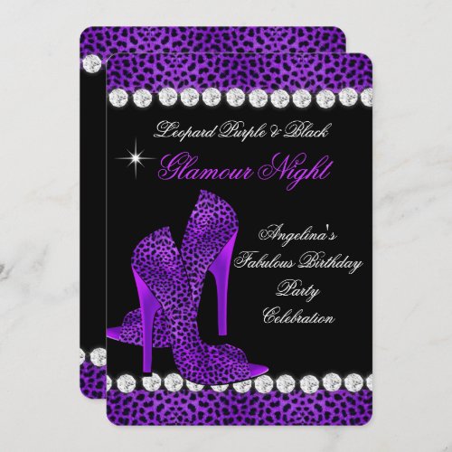 Leopard Purple Black Glamour Night Glitter Shoes Invitation