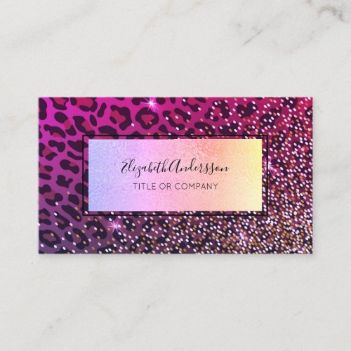 Leopard purple black sparkle glam professional business card