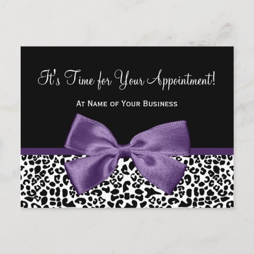Leopard Purple Ribbon Salon Appointment Reminder Postcard