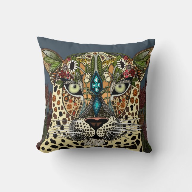 leopard queen blue throw pillow (Front)
