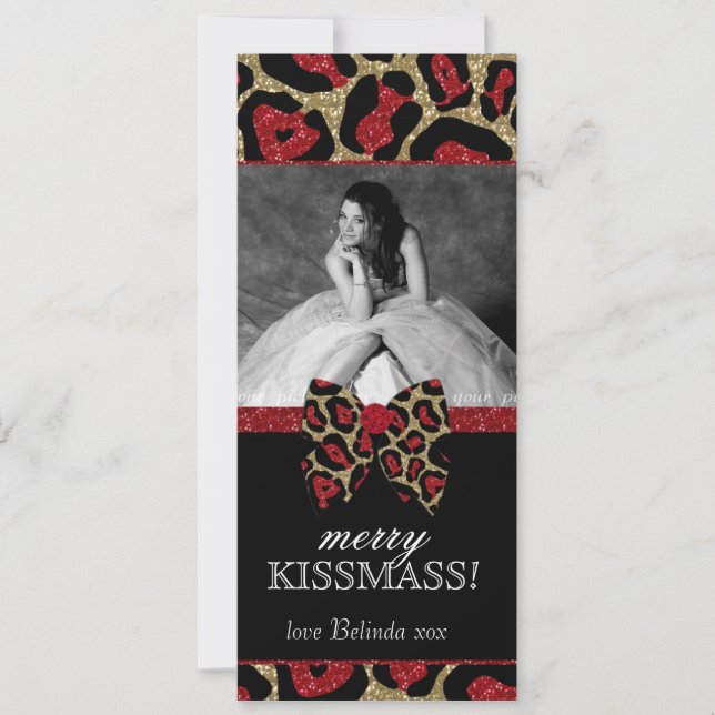Leopard Quinceanera Christmas Glitter Bow Invitation (Front)