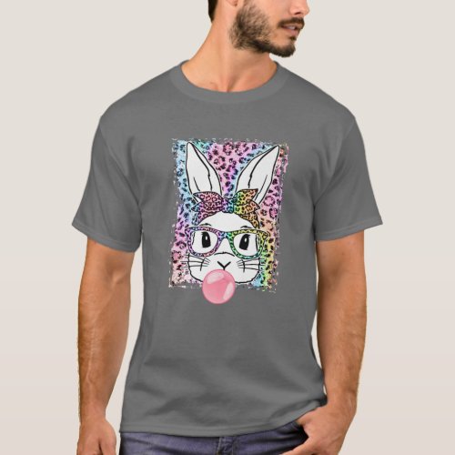 Leopard Rabbit Bunny Face Blowing Bubble Gum Easte T_Shirt