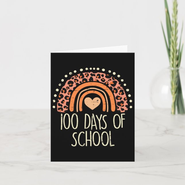 Leopard Rainbow 100 Days School Cute 100th Day Tea Card (Front)