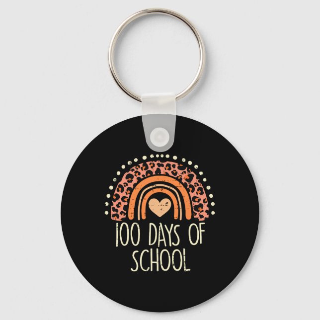 Leopard Rainbow 100 Days School Cute 100th Day Tea Keychain (Front)