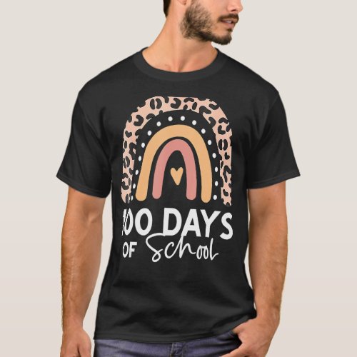 Leopard Rainbow 100 Days Yall 100th Day Of School T_Shirt