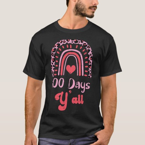 Leopard Rainbow 100 Days Yall 100th Day School Tea T_Shirt